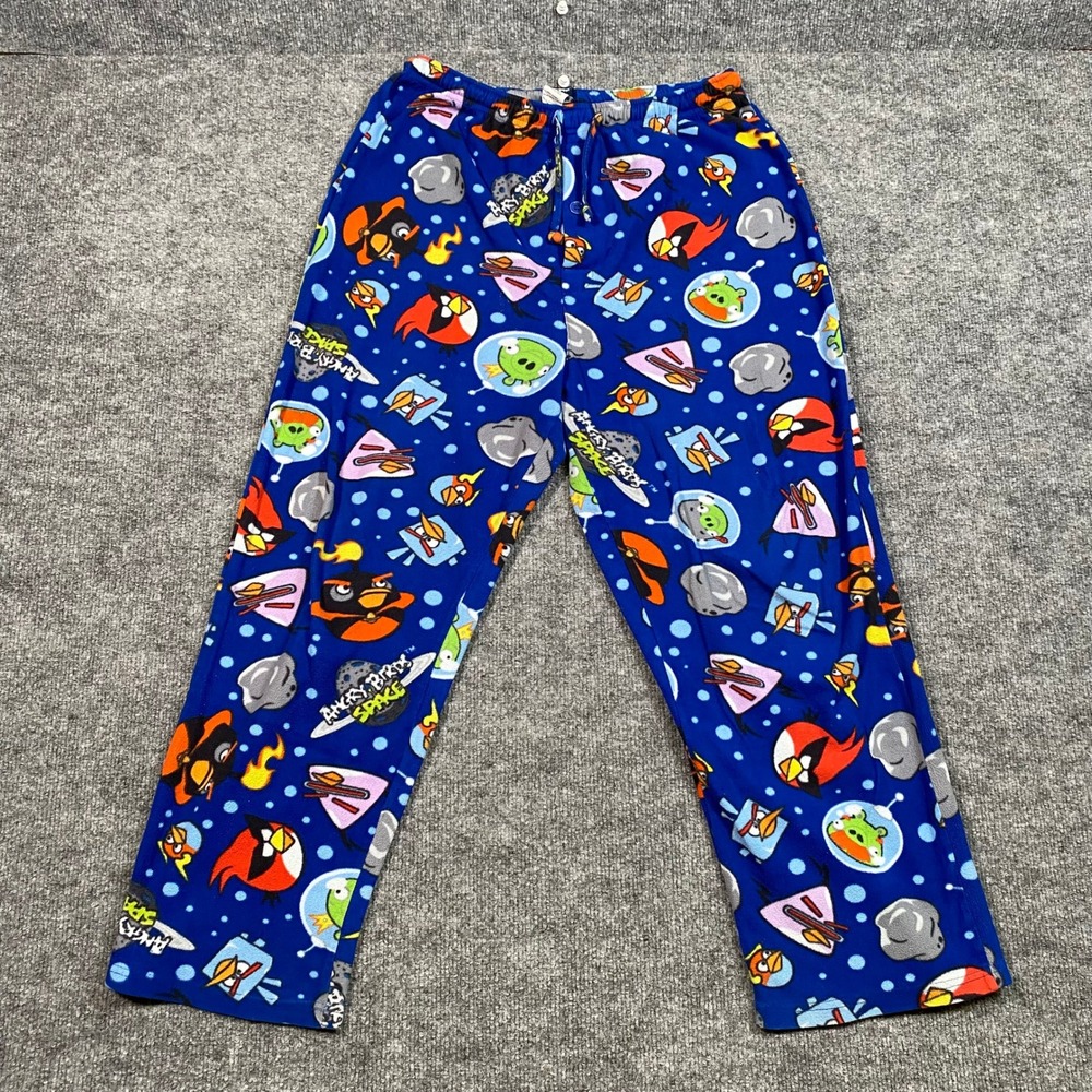 Angry Birds Space Blue Fleece Pajama Pants Mens Small All Over Print Gaming